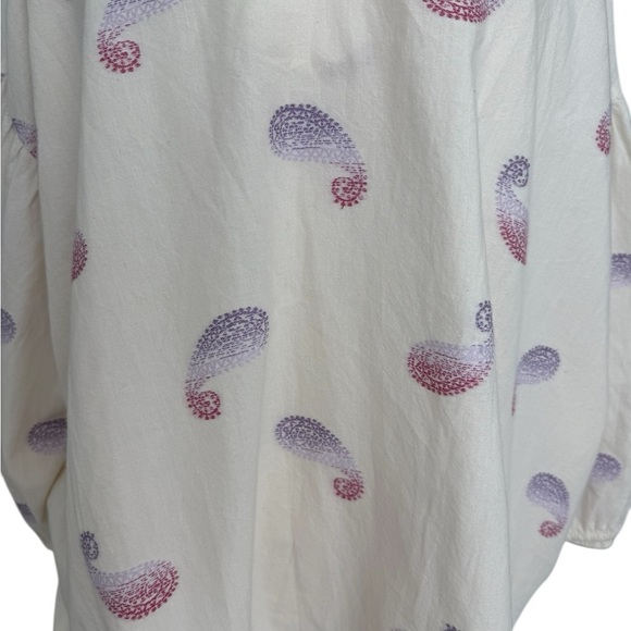 J. Jill Oversized Split-Neck Top White Blouse with Paisley Print Size XL - Picture 4 of 9